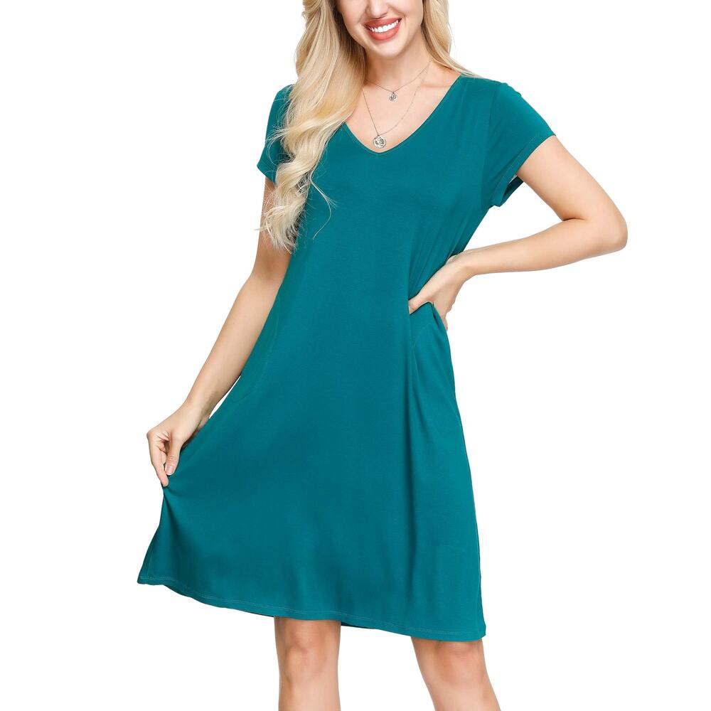 INK+IVY Women Short Sleeve Loose Fit T-Shirt Dress Pockets Green Size L